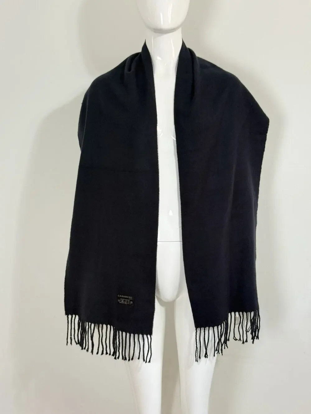 100% Cashmere Black Scarf 12x67 Solid Soft Warm Winter Fringed Shawl Wrap Unisex